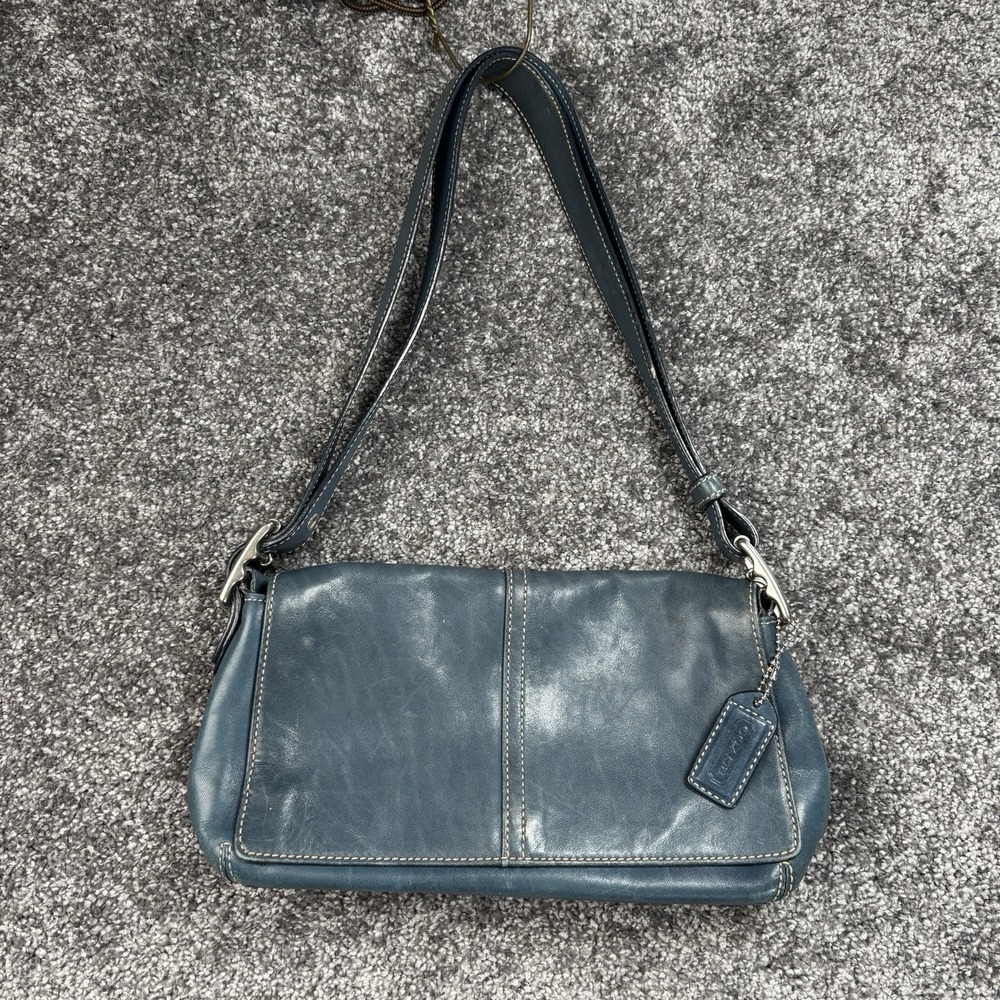 Vintage Coach Shoulder Legacy Flap/Crossbody Bag D043-9848 Blue Leather Purse